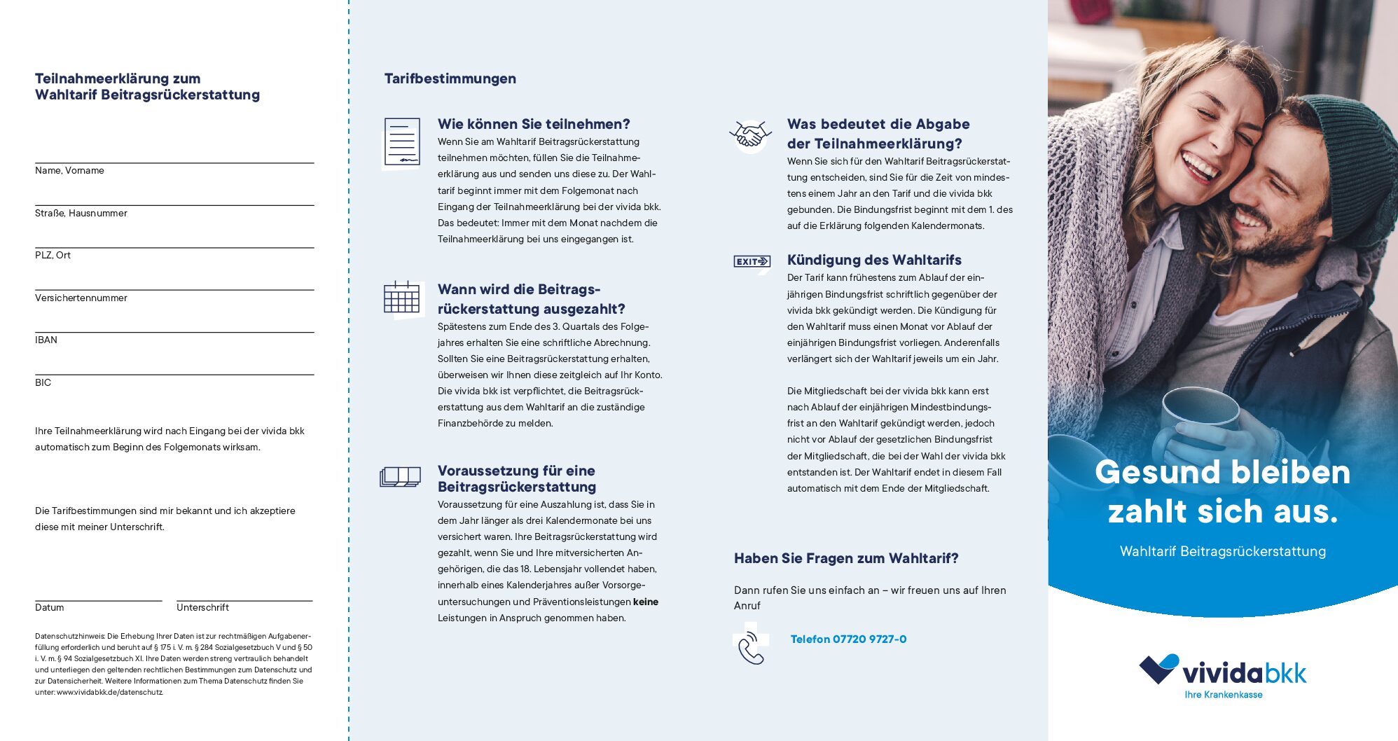 Flyer DIN-Lang Wahltarif Beitragsrückerstattung inkl. Rückumschlag